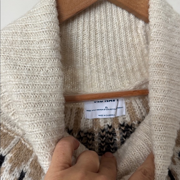Old navy Cable Knit Fair Isle Turtleneck Sweater Sz XL Ivory Cream Beige New NWT - Picture 7 of 12